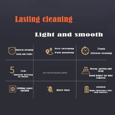 3-in-1 Robot Vacuum Cleaner USB Rechargeable 1000Pa Suction Robotic Vacuum and Mop Combo for Home Floor Washing Carpet Pet Hair - LKBA