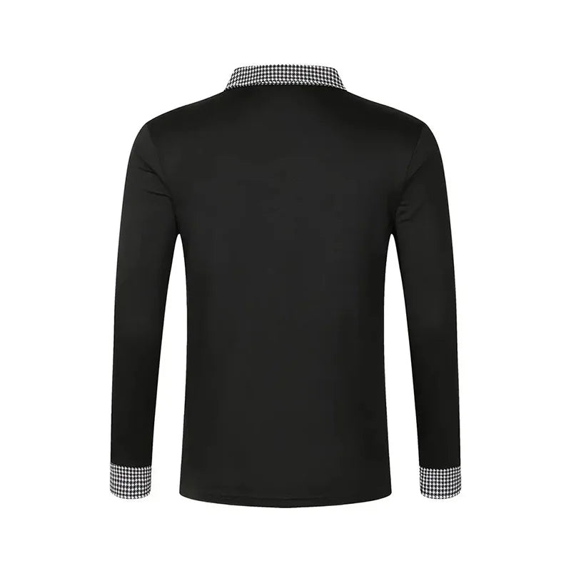 Spring and Autumn Men's Long Sleeve Polo Shirt Classic Business Office T-shirt Male Street Casual Fashion Solid Color Top - LKBA