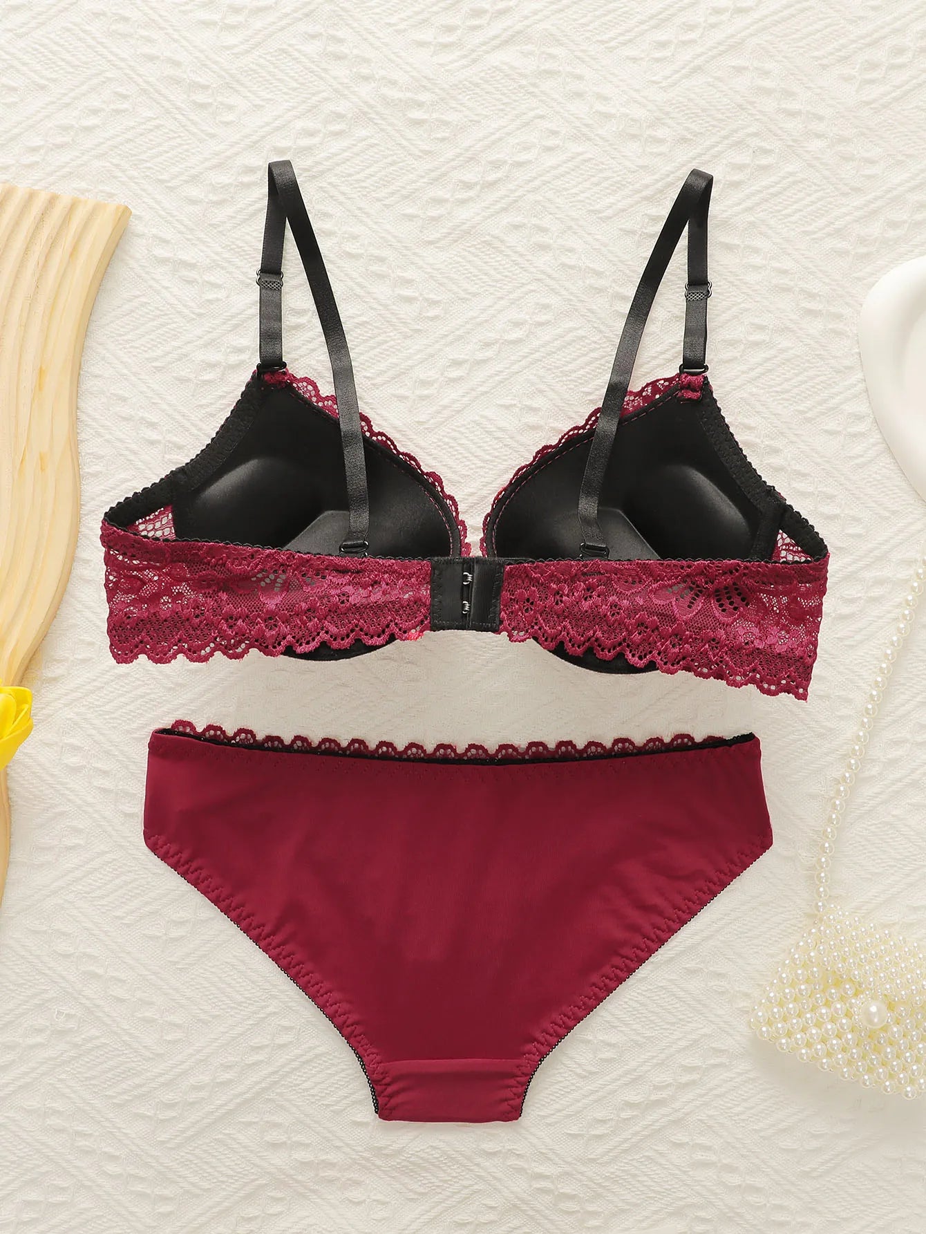 Hot selling 2 pieces of women's sexy embroidered lace lingerie set gathering push ups comfortable bra underwear A2161 - LKBA