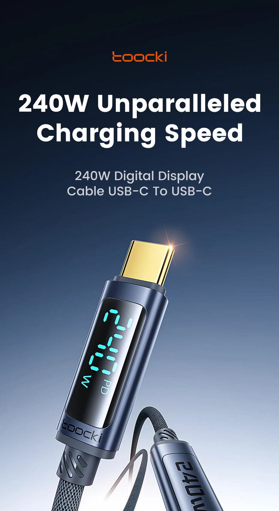 Toocki 240W Type C to Type C Cable PD3.1 Digital Display 100W Fast Charging USB C Cable for Macbook iPhone 16 15 Samsung Xiaomi - LKBA