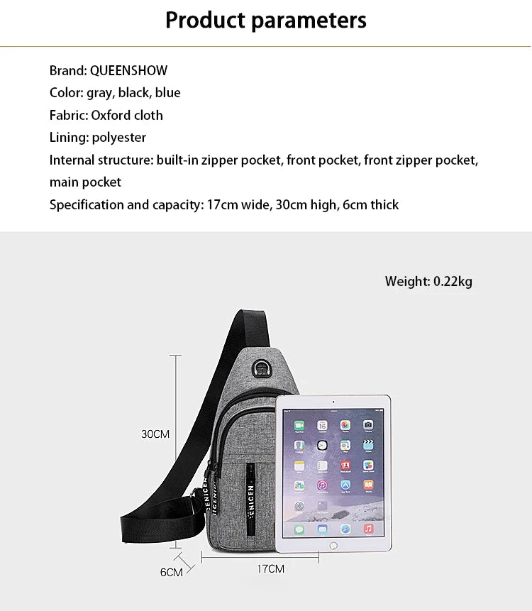 Travel Men's Handbags Multifunctional USB Chest Bag Designer Messenger Crossbody Bags Water-Proof Shoulder Bag Sports Back Pack - LKBA