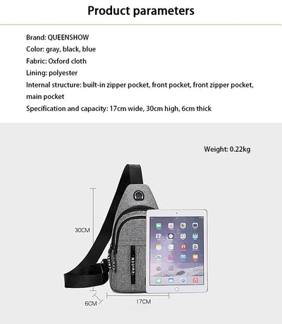 Travel Men's Handbags Multifunctional USB Chest Bag Designer Messenger Crossbody Bags Water-Proof Shoulder Bag Sports Back Pack - LKBA