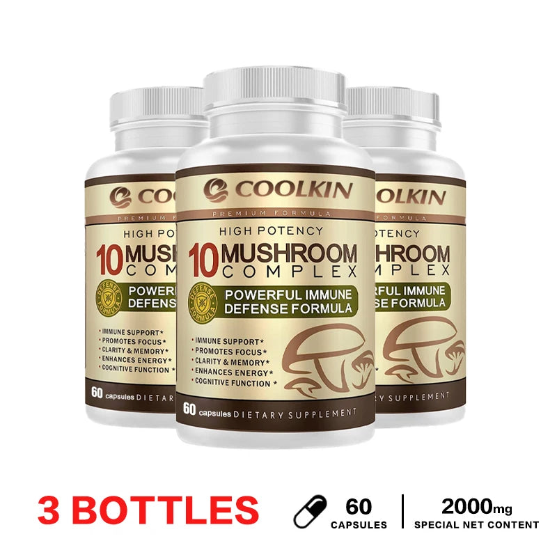 10 Mushroom Complex - Boost Energy, Improve Brain Function, Enhance Memory and Concentration, and Boost Immunity - LKBA