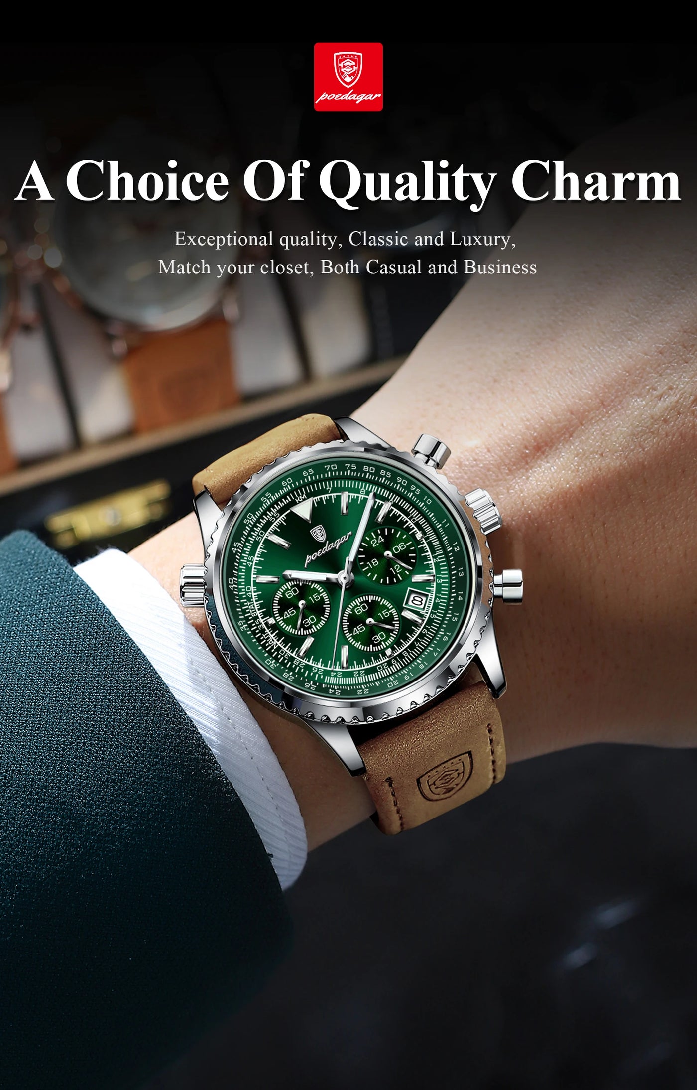 POEDAGAR Luxury Man Watch Quartz Waterproof Luminous Date Chronograph Leather Men Wristwatch Military Sports Men's Watches Reloj - LKBA