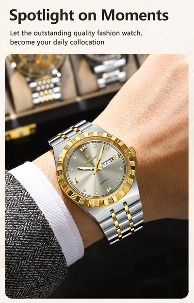 POEDAGAR Original Military Man Wristwatch Quartz Week Date Watch For Men Waterproof Luminous Stainless Steel Men's Watches Reloj - LKBA