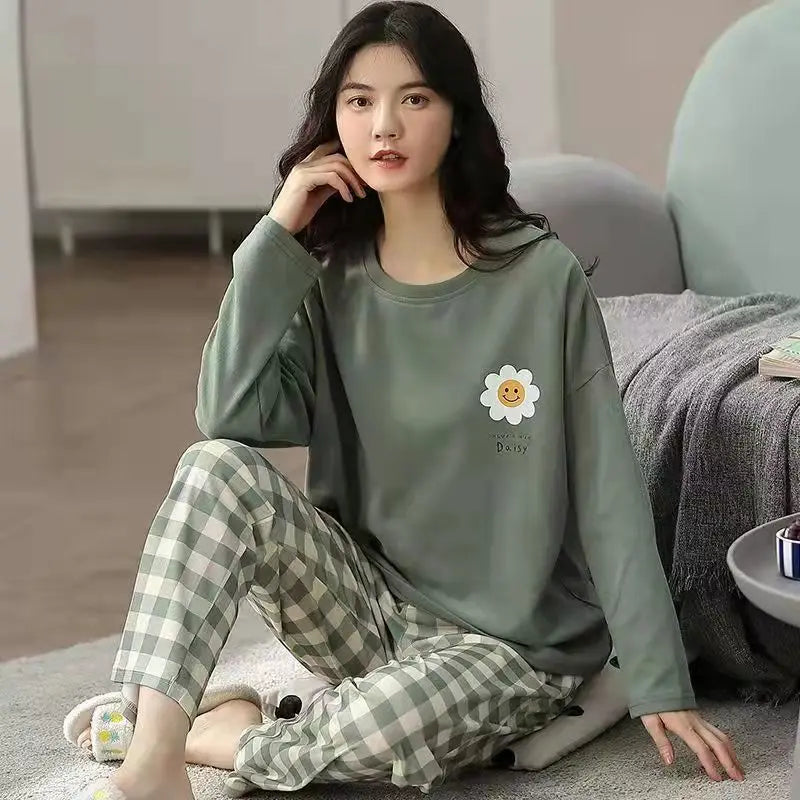 Spring and Autumn New Ladies Pajamas Homewear Set of Long-Sleeved Autumn and Winter Homewear Women Plus Size Pajamas Set - LKBA