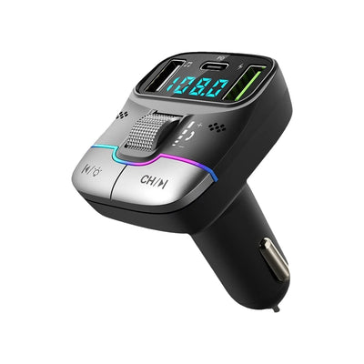 Bluetooth 5.3 Car FM Transmitter Wireless Bluetooth Car Adapter MP3 Player Handsfree Call Dual USB PD Fast Charger Roller Wheel - LKBA