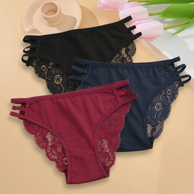 3PC/Set Women's Sexy Floral Lace Panties Low Rise Hollow Out Briefs Transparent Underwear Female Elastic Straps Soft Lingerie