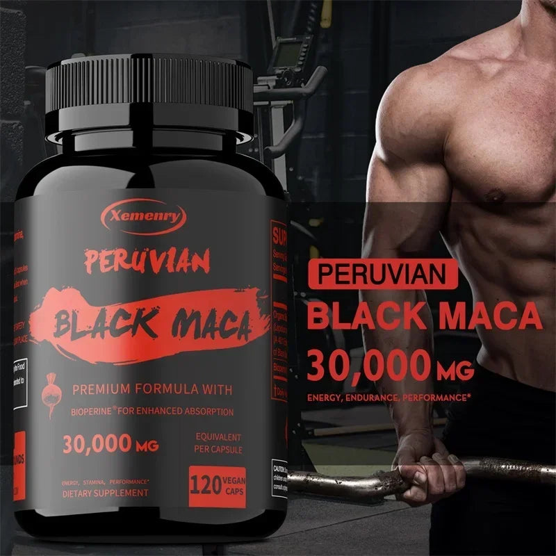 Black Maka Root Capsules - Men's Energy, Endurance and Vitality Booster, Builds Muscle, Strength and Drive - LKBA