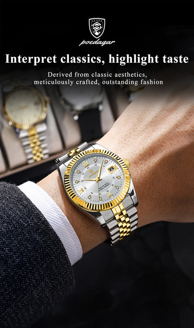 POEDAGAR Luxury Fashion Wristwatch For Men Stainless Steel Date Quartz Man Watch Waterproof Luminous Casual Men's Watches Reloj - LKBA