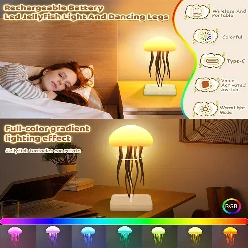 Upgraded Silent Jellyfish Lamp, Jelly Fish Light With Dancing Legs, Voice Control for Bedrooms, Living Room and Christmas Gifts - LKBA