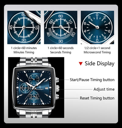 POEDAGAR Square Men Watch Waterproof Luminous Chronograph Calendar Man Wristwatch Stainless Steel Quartz Men's Watches+Box Reloj - LKBA