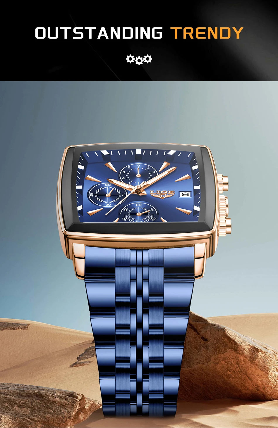 LIGE Top Brand Luxury Mens Watches Fashion Military Square Chronograph Quartz Wristwatches For Men Sports Waterproof Watch Men - LKBA