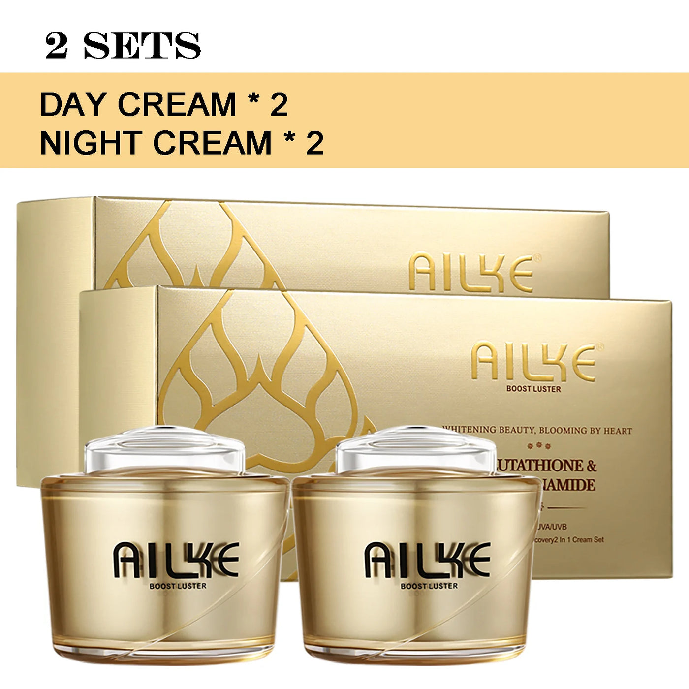 AILKE Lightening Facial Skin Care Cream With Glutathione, Reduce Dark Spots, Improve Dull Skin, Moisturizing Face Clean Set - LKBA