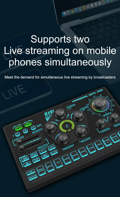 Audio Mixer with Voice changer, Podcast Mixer, Sound Card for Phone Gaming Karaoke Studio Live Streaming Podcast - LKBA
