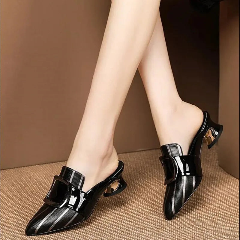 Women Cute Sweet High Quality Beige Bezel Slip on Stiletto Lady Classic Comfort Stylish Heel Shoes Zapato Negro Tacon E5867 - LKBA