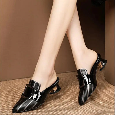 Women Cute Sweet High Quality Beige Bezel Slip on Stiletto Lady Classic Comfort Stylish Heel Shoes Zapato Negro Tacon E5867 - LKBA