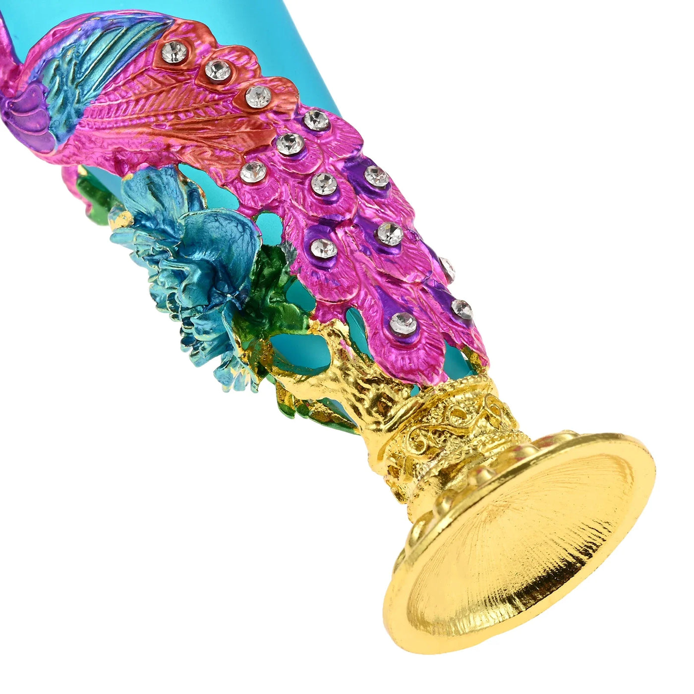 1pc 30ml Perfume Bottle Creative Enamel Peacock Flower Blue Conical Glass Jar Diamond Shape Lid 140mm/5.5" Decor Dressing Table - LKBA