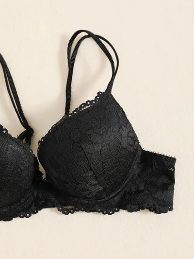 1 Set Elegant Lace Embroidery Breathable Fabric Lingerie Set Push-Up Bra Drop Waist Sheer Panty - Ultimate Valentine's Day - LKBA