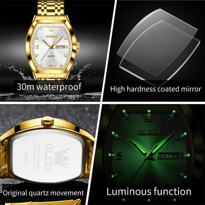 OLEVS New Men's Watches Quartz Luxury Gold Watch Classics Tonneau Dial Top Brand Waterproof Luminous Quartz Watch for Men 5528 - LKBA