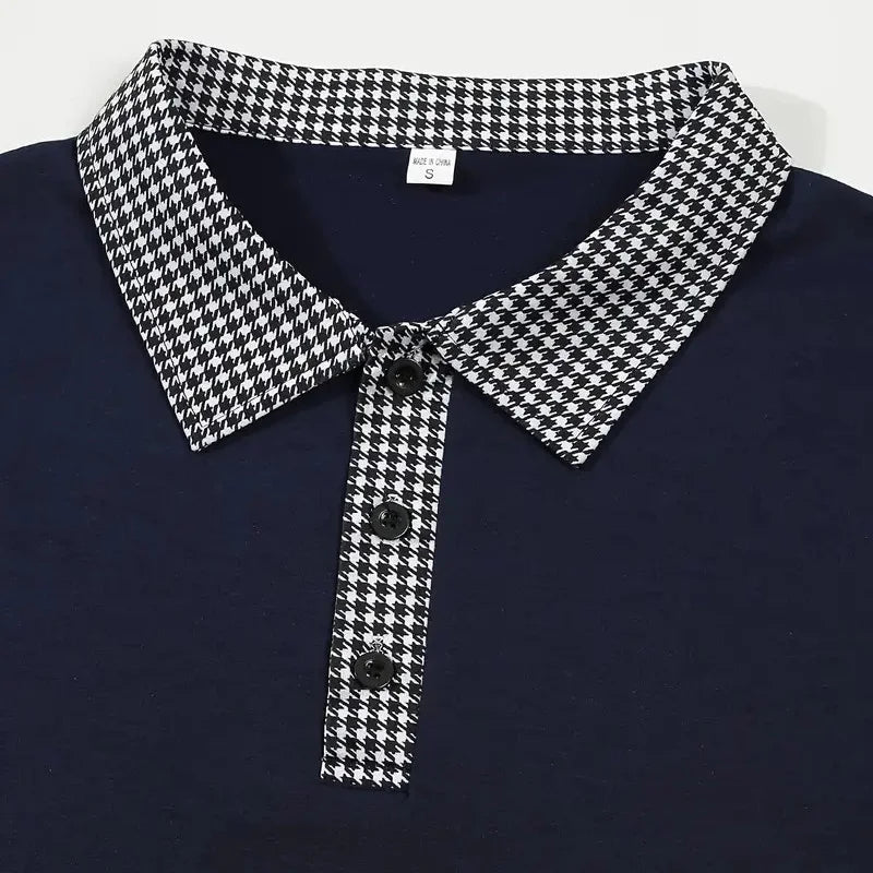 Spring and Autumn Men's Long Sleeve Polo Shirt Classic Business Office T-shirt Male Street Casual Fashion Solid Color Top - LKBA