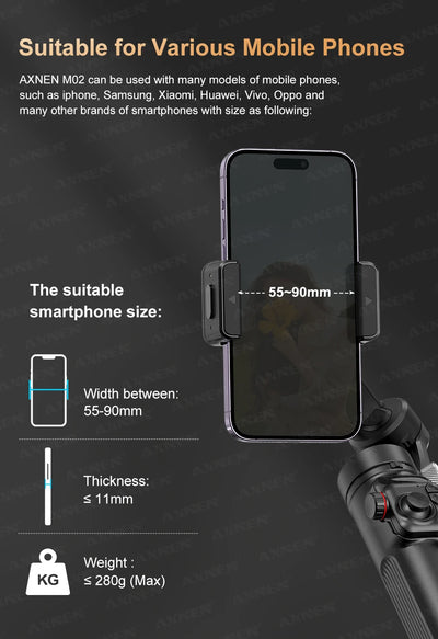M02 Gimbal Smartphone Stabilizer 3-Axis Anti-shake Video Record Handheld Selfie Gimbals
