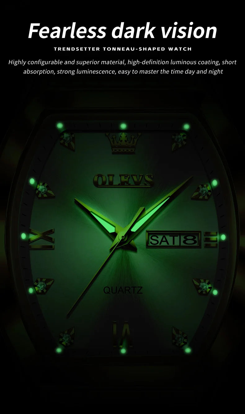 OLEVS New Men's Watches Quartz Luxury Gold Watch Classics Tonneau Dial Top Brand Waterproof Luminous Quartz Watch for Men 5528 - LKBA