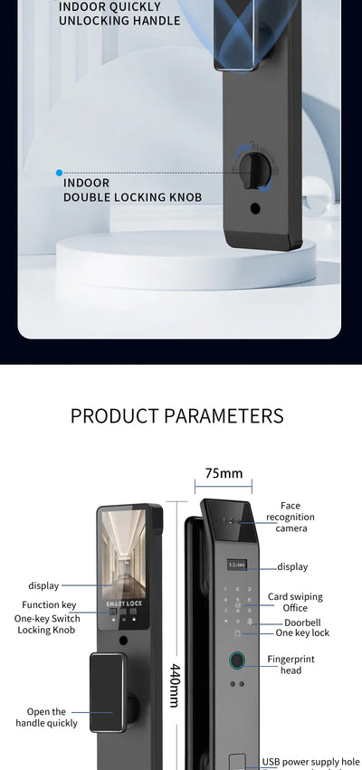 Tuya APP Smart Life APP Control Voice Intercom Smart Lock 3D Face Recognition Fingerprint Password Smart Door Lock With Camera - LKBA