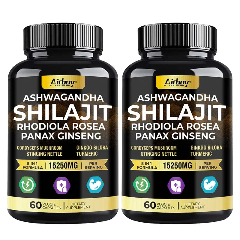 Ashwagandha, Shilajit, Rhodiola, Ginseng Capsules - Increase Muscle Mass, Improve Endurance, Energy Supplement - LKBA