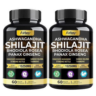 Ashwagandha, Shilajit, Rhodiola, Ginseng Capsules - Increase Muscle Mass, Improve Endurance, Energy Supplement - LKBA