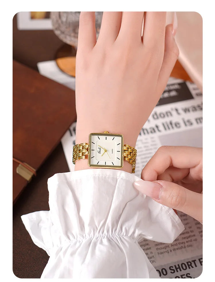 Men Watch Business Simple Square Couple Watches Waterproof Stainless Steel Premium Ultra Thin Women Fashion Quartz Wristwatches - LKBA