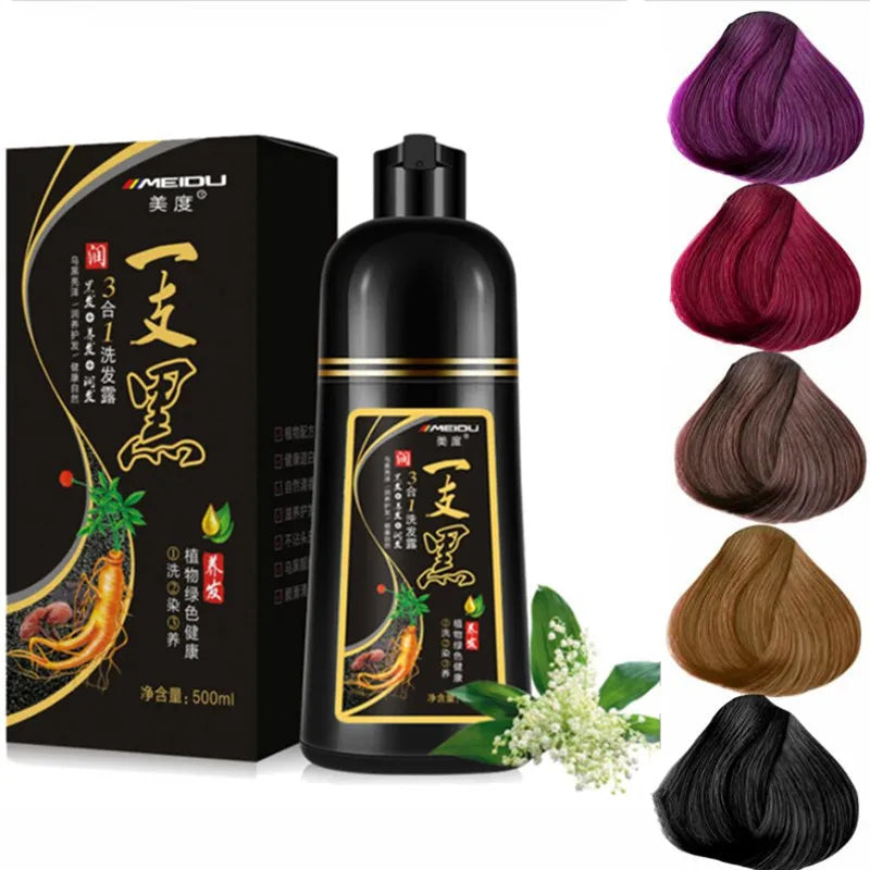 500ML Natural Soft Shiny Brown Golden Cover White Hair Dye Shampoo Wine Red Purple Hair Color Shampoo Black Grey Hair  Men Women - LKBA
