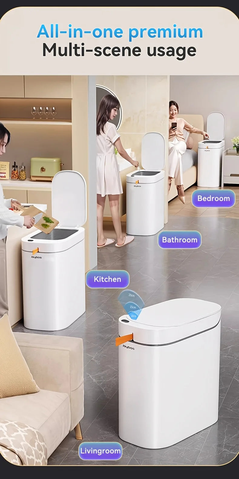 Smart Sensor Trash Can JOYBOS Rechargeable Auto Adsorption Bag Garbage Can For Toilet Living Room Kitchen Household Items - LKBA