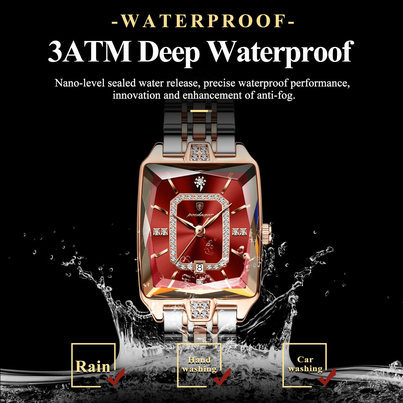 POEDAGAR Luxury Rectangle Watch For Woman Waterproof Calendar Simple Ladies Watch Fashion Stainless Steel Quartz Women's Watches - LKBA