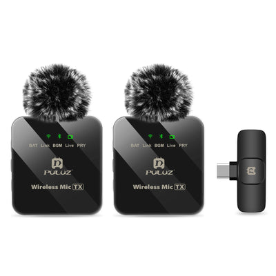 PULUZ Wireless Lavalier Microphone Portable Audio Video Recording Mini Mic for iPhone Android Outdoor Live Broadcast Phone Mic - LKBA