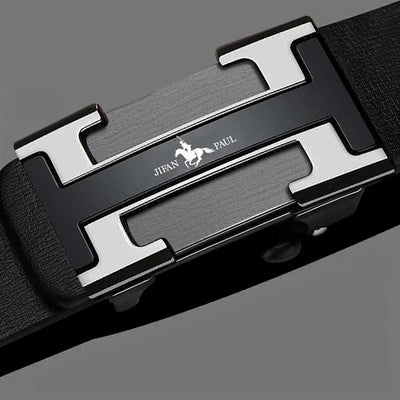 Men's waist belt with H-buckle, genuine leather belt, metal alloy automatic buckle brand - LKBA