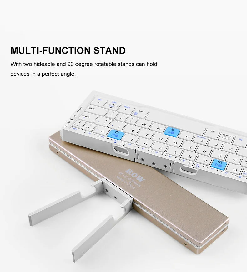 Mini Folding Bluetooth Keyboard Wireless Keypad Support 3 Devices with Stand Rechargeable Foldable Keyboard for Phone Tablet - LKBA