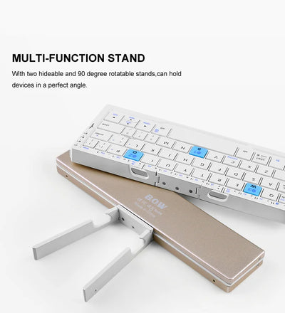 Mini Folding Bluetooth Keyboard Wireless Keypad Support 3 Devices with Stand Rechargeable Foldable Keyboard for Phone Tablet - LKBA