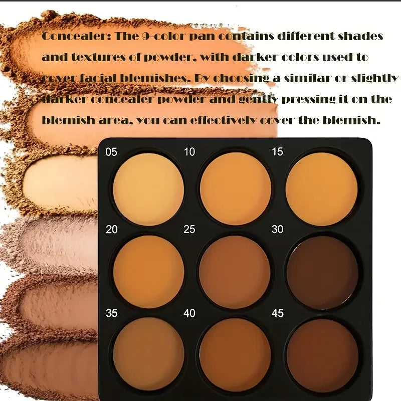 Dark Skin Tone 9-in-1 Face Palette Waterproof Concealer 9 Shades Contour Bronzer - LKBA
