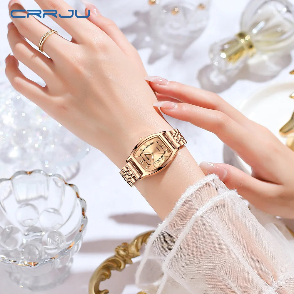 CRRJU Waterproof Women's Square Quartz Dress Watch Ladies Steel Bracelet Wristwatch Relogio Feminin - LKBA