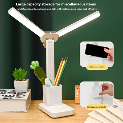 LED double-head desk lamp, 3-level dimmable touch night light, USB rechargeable, eye-protection, foldable bedside reading desk - LKBA