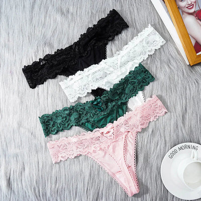 Women Sexy Lace Panties Low-waist Thong Female Underwear Hollow Cross Strappy G-String Breathable Lingerie Embroidery Intimates - LKBA