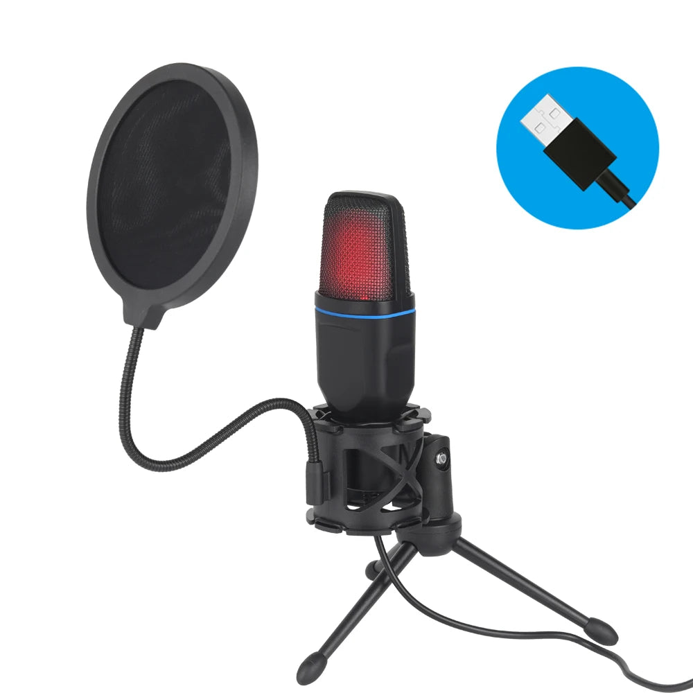 USB Microphone RGB Microphone Condenser Wire Gaming Mic for Podcast Recording Studio - LKBA