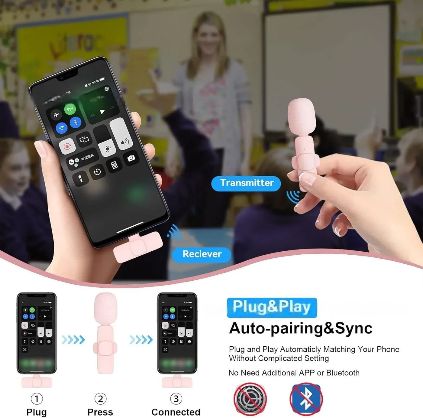 Wireless Lavalier Microphone for, iPhone, Android, PC - LKBA