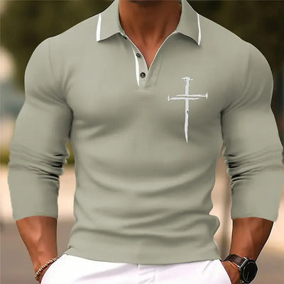 Men's 3D Printed Cross Pattern Golf Shirt Long Sleeve Polo Shirt Business Casual - LKBA