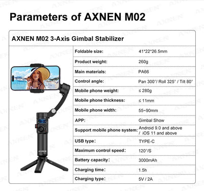 M02 Gimbal Smartphone Stabilizer 3-Axis Anti-shake Video Record Handheld Selfie Gimbals