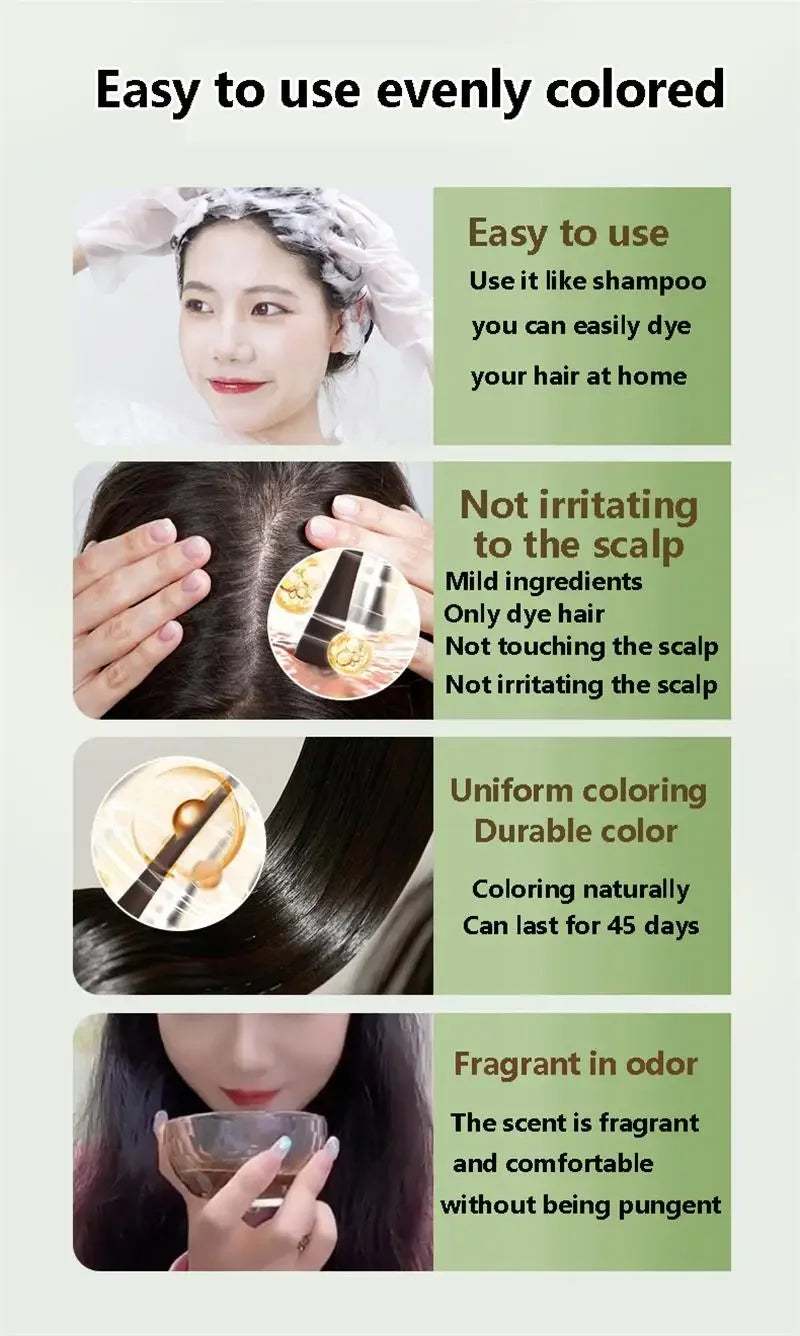 Pure Natural Herbal Hair Dye Shampoo 5 Minutes Change Hairs Color Non-irritating Repair Gray White Fashion Hair Care Women Men - LKBA