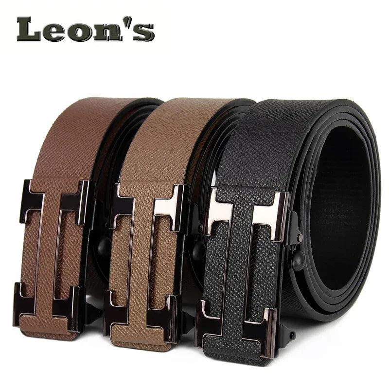 Men Business Belts Famous Brand Durable Leather Belt Dark Color - LKBA