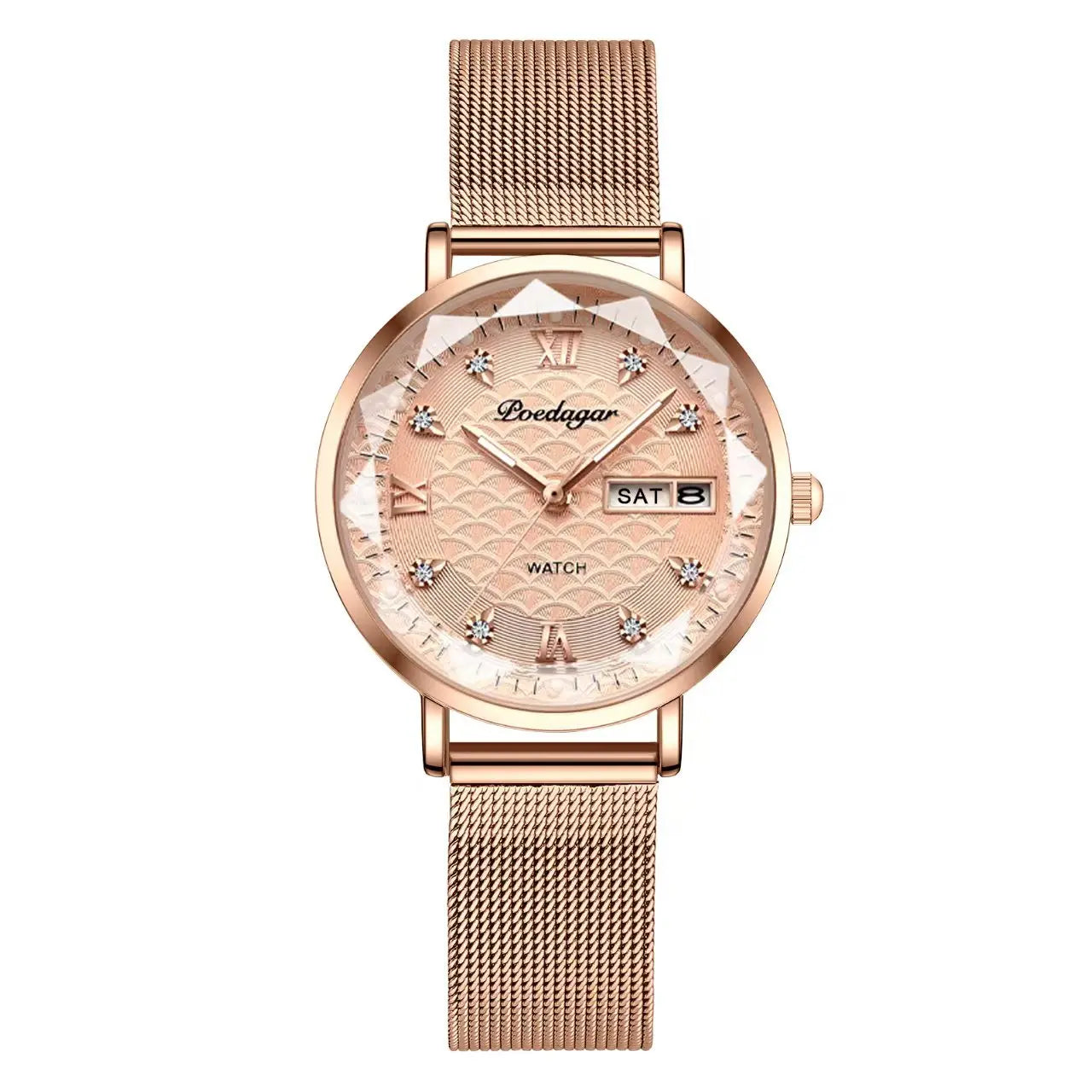 POEDAGAR Watch Women New Fashion Luxury Stainless Steel Wristwatch Bracelet Simple Rose Gold Waterproof Luminous Ladies Watches - LKBA