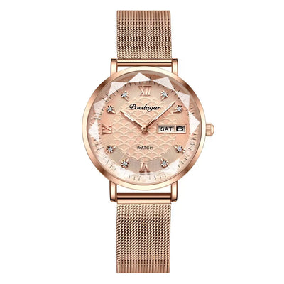 POEDAGAR Watch Women New Fashion Luxury Stainless Steel Wristwatch Bracelet Simple Rose Gold Waterproof Luminous Ladies Watches - LKBA